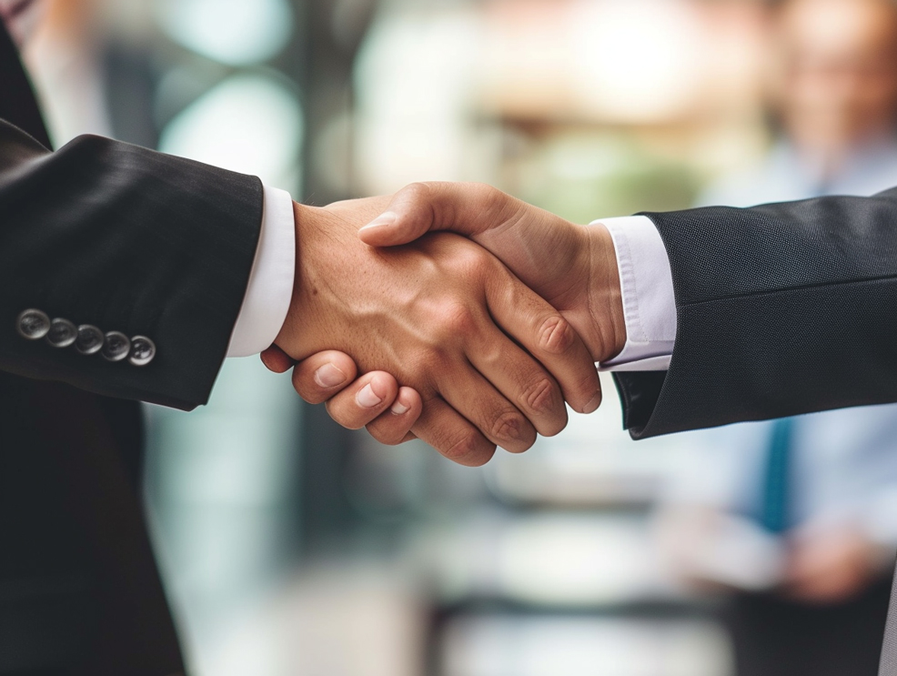 2 businessman shaking hands - successful business partnership