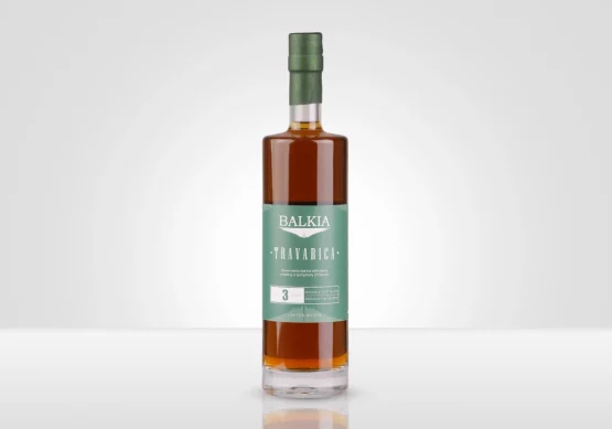 Balkia Travarica – premium Serbian herbal rakija bottle, 70 cl, 40 % Vol., front view on white background